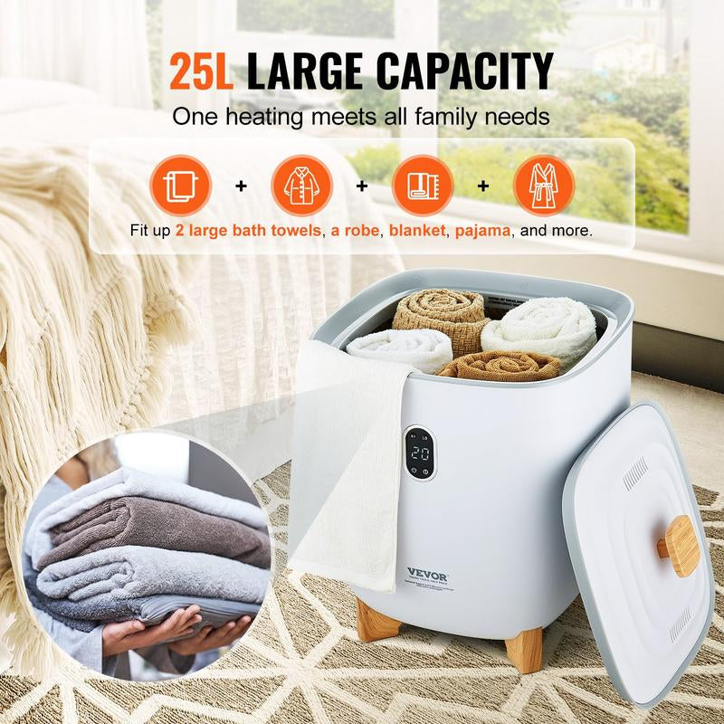VEVOR Towel Warmer 25L, Tiktokshopblackfriday, Towel Warmer Bucket with 2 Heating Modes, 20/40/60/90 Min Auto Shut Off, Bottom Heating Columns, LED Screen, Large Towel Warmer for Bathroom, Spa, Bathrobe, Blanket & Pajama